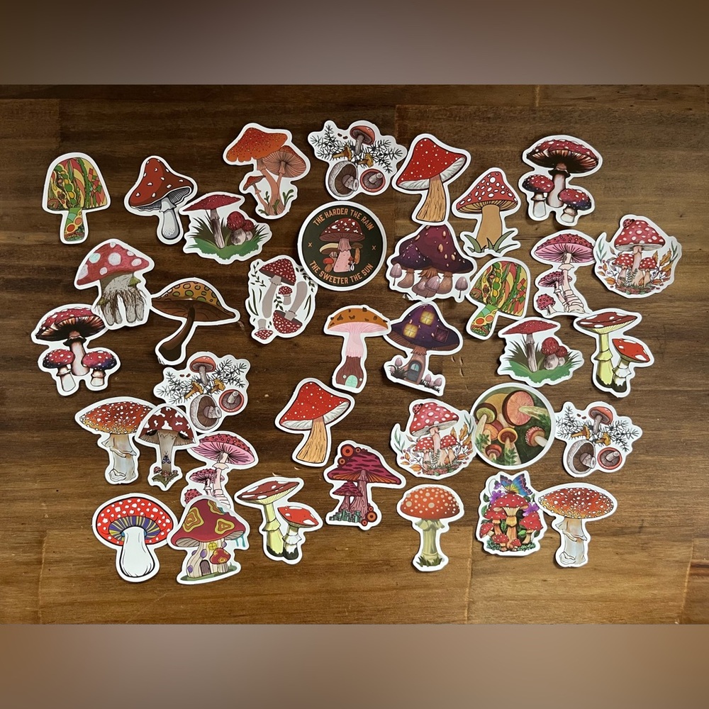 Colorful Mushroom Stickers, Set of 36